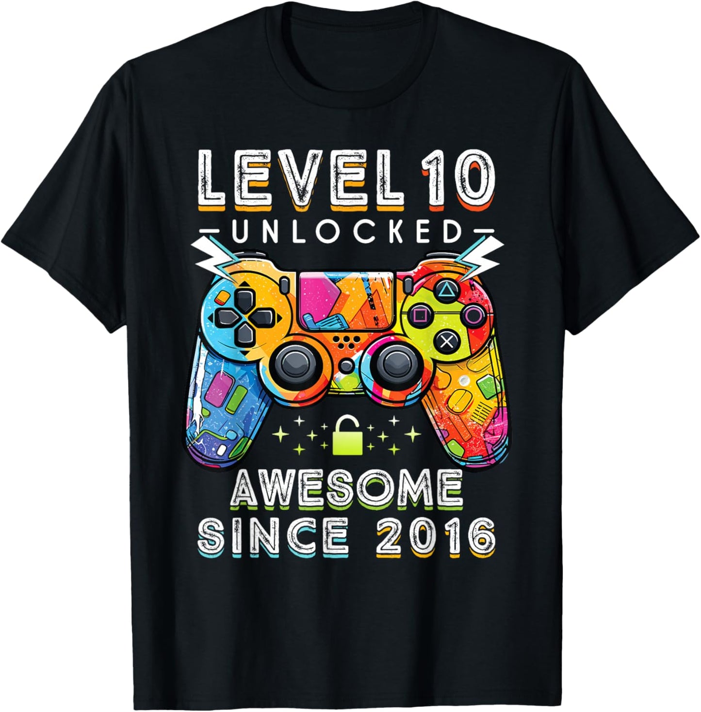 Level 10 Unlocked Awesome Since 2016 Video Game Kids T-Shirt - T-Shirt | Black