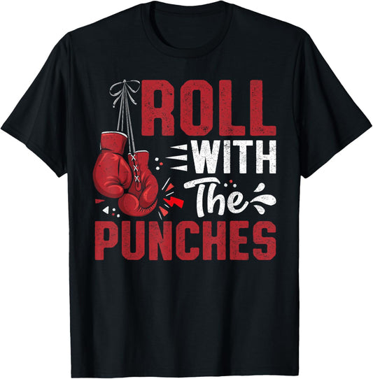 Roll with The Punches Boxing Motivation Quote T-Shirt - T-Shirt | Black