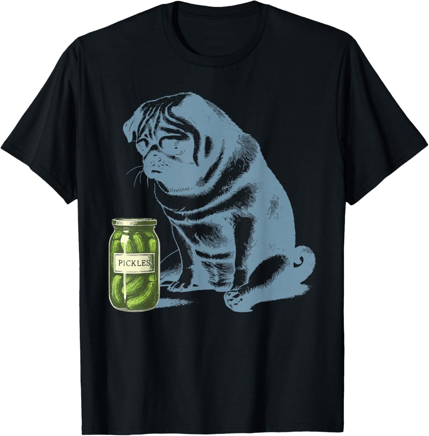 Vintage Pug Dog Pickle Jar Vegetarian Vegetable Pet Lover T-Shirt - T-Shirt | Black