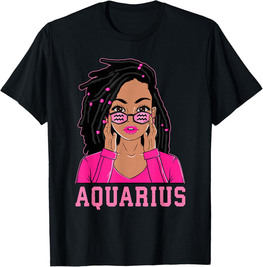 Aquarius African American Loc'd Black Woman Zodiac T-Shirt - T-Shirt | Black