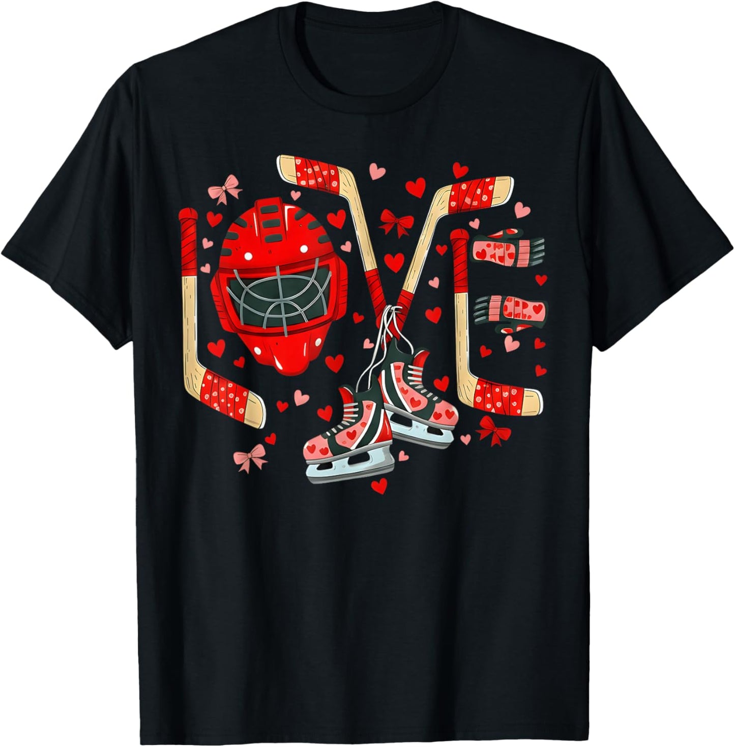 Valentines Day Love Ice Hockey Items Men Boys Kids Teens T-Shirt - T-Shirt | Black