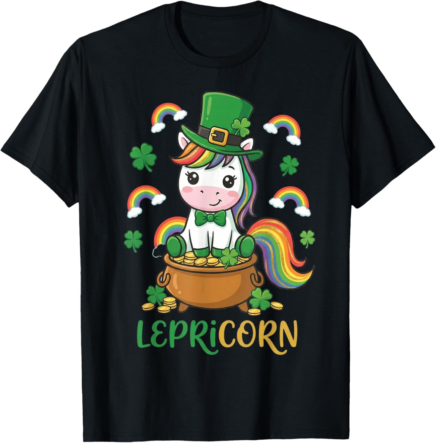 Cute Unicorn St Patricks Day Girls Toddler Kid Lepricorn T-Shirt - T-Shirt | Black