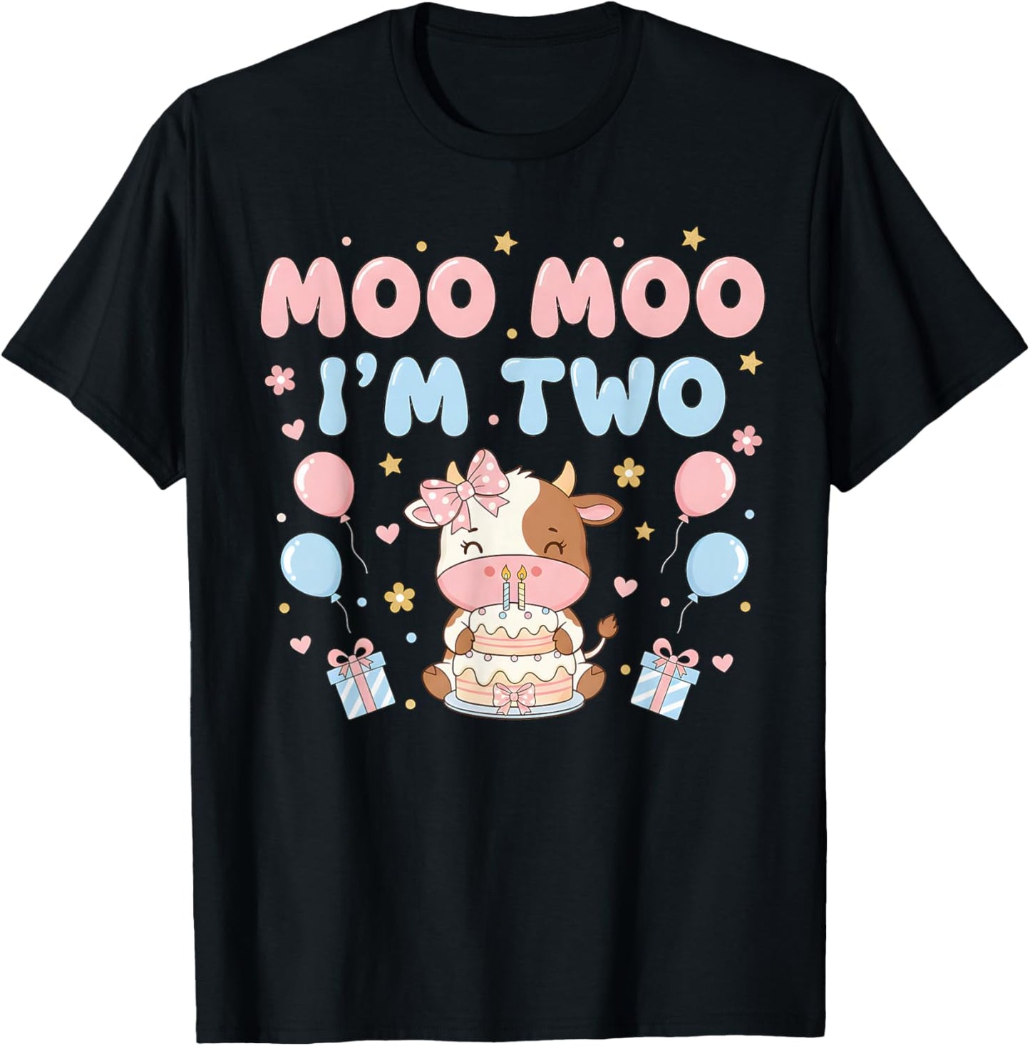 Im Two Birthday Moo Cow Farm Bday Party 2 Year Old Toddler T-Shirt - T-Shirt | Black