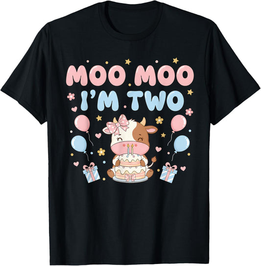 Im Two Birthday Moo Cow Farm Bday Party 2 Year Old Toddler T-Shirt - T-Shirt | Black