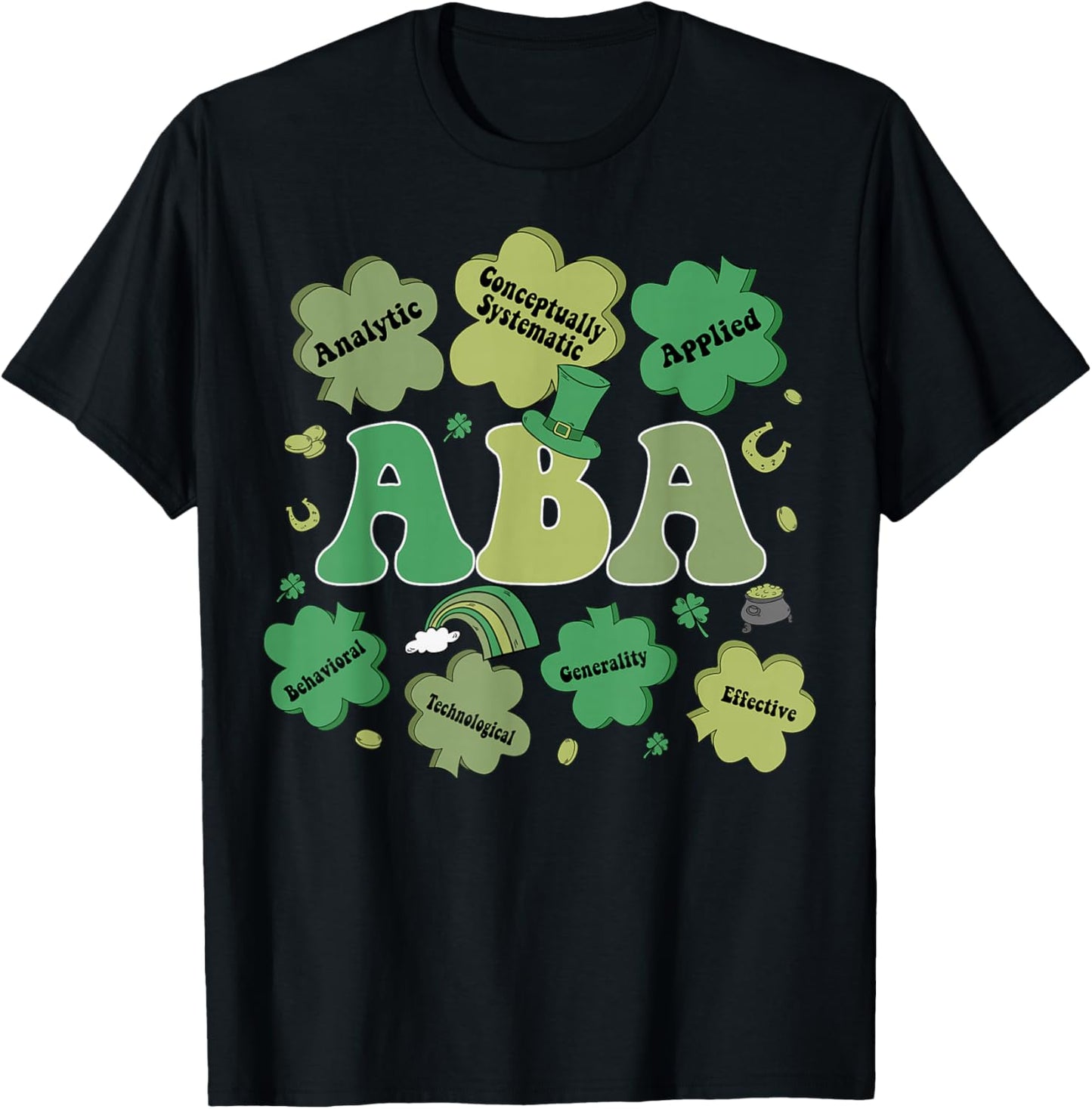 ABA Therapy Shamrock Lucky Therapist St Patricks Day T-Shirt - T-Shirt | Black