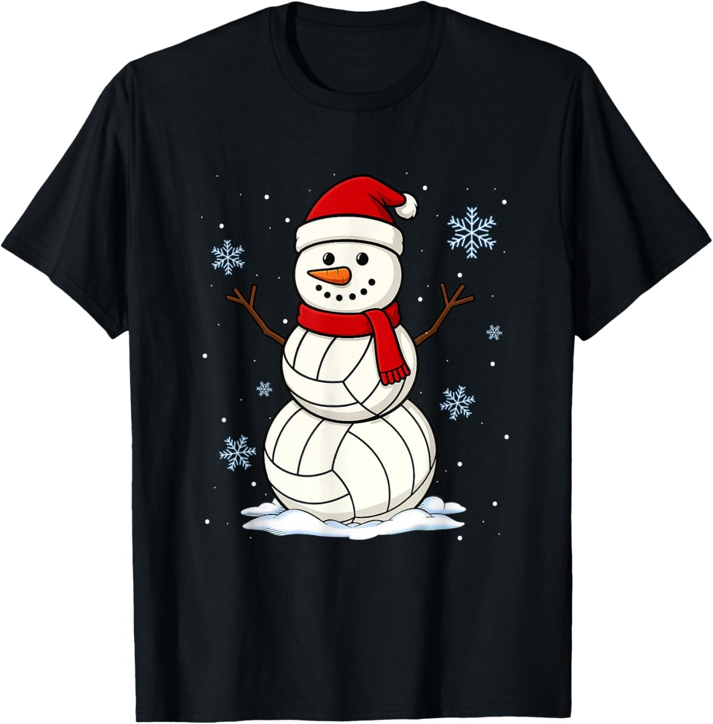 Volleyball Snowman Merry Christmas Funny Sports Xmas Pajamas T-Shirt - T-Shirt | Black