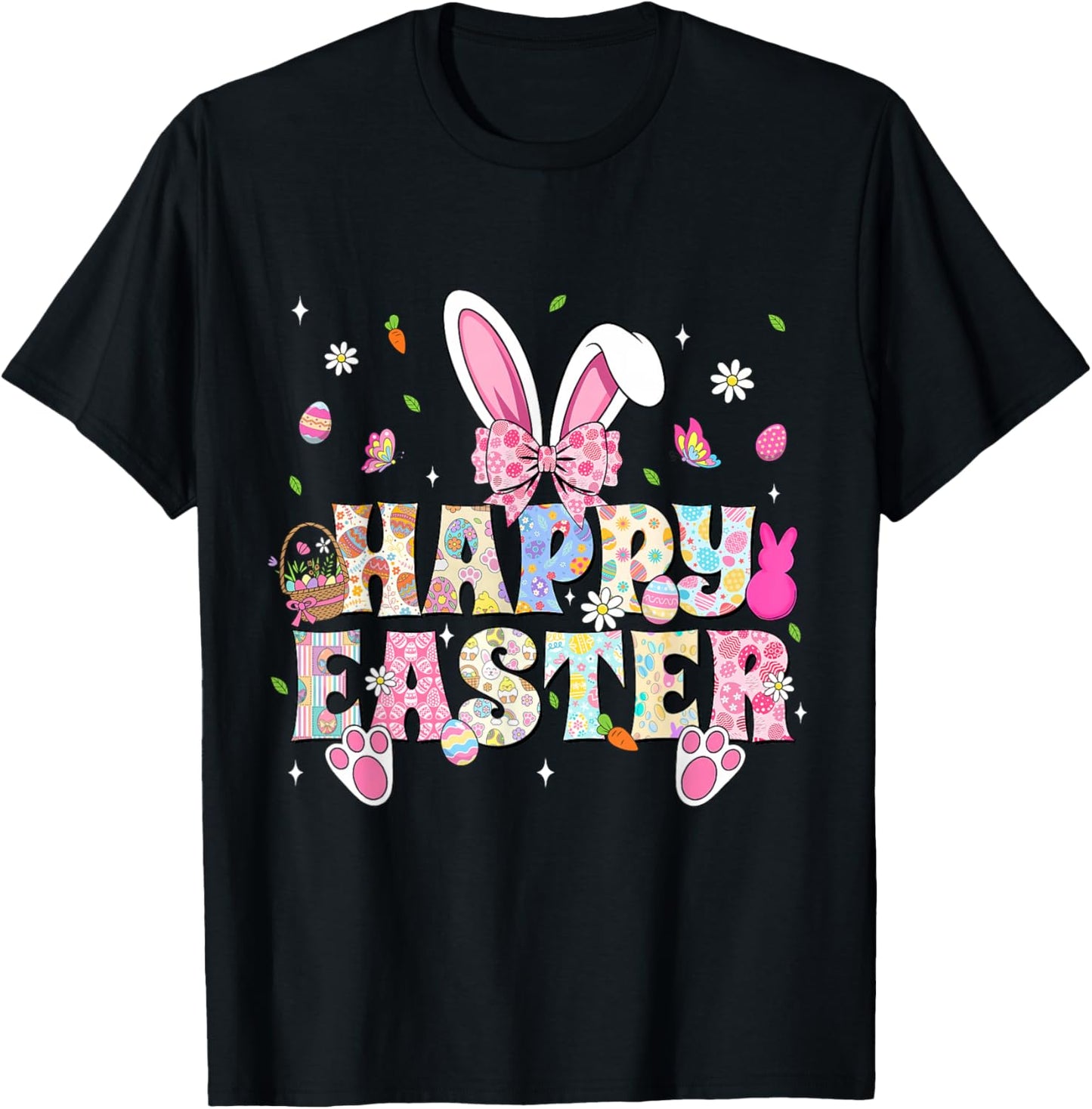 Happy Easter Bunny Rabbit Face Funny Easter Day Women Girls T-Shirt - T-Shirt | Black