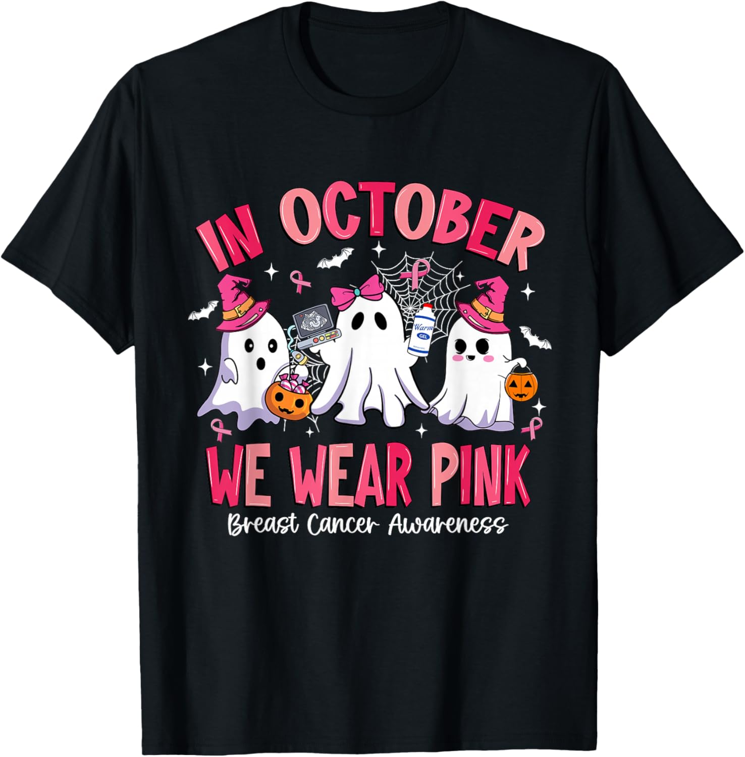 in October We Wear Pink Sonography Sonographer Breast Cancer T-Shirt - T-Shirt | Black