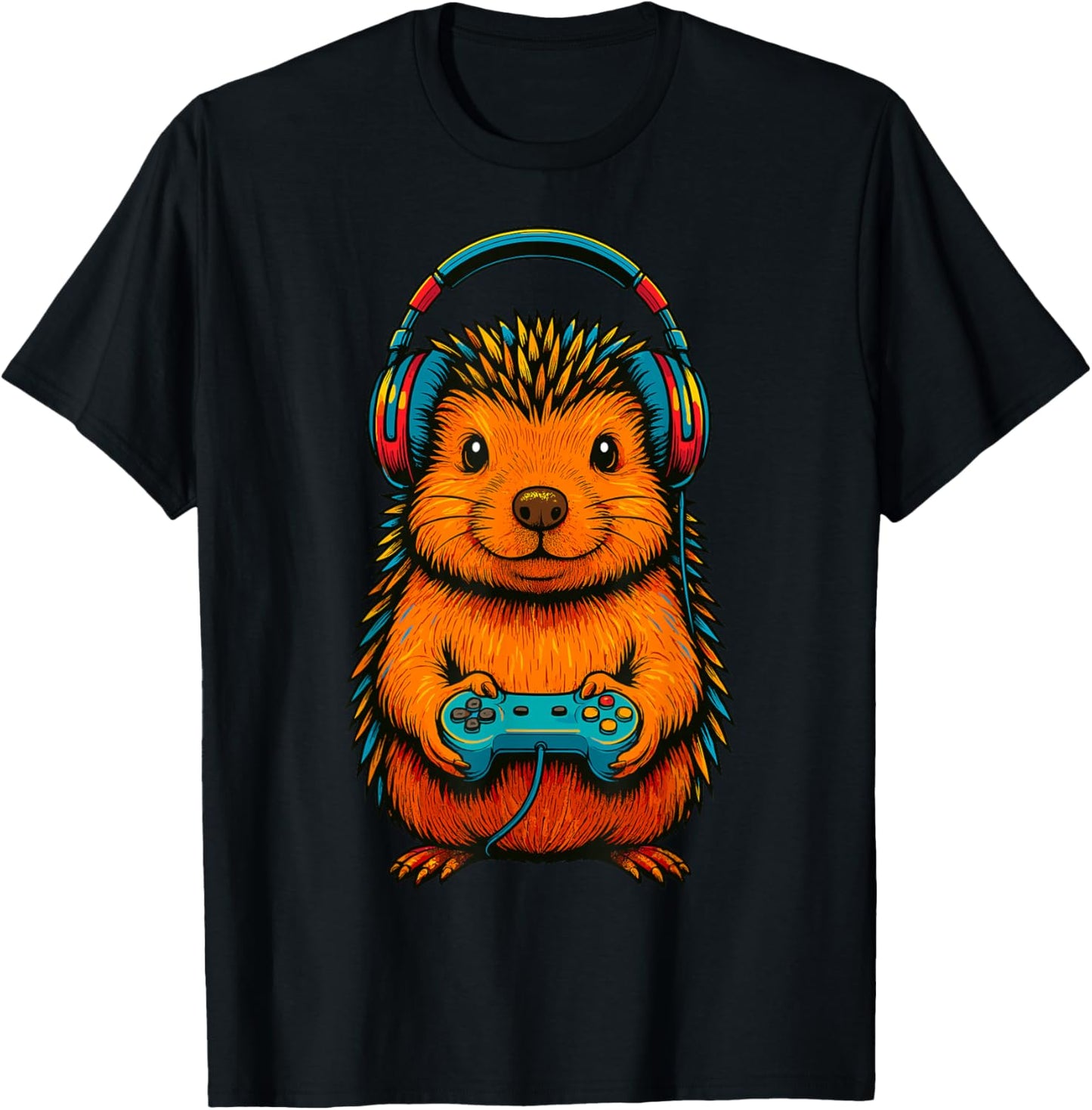 Gamer Hedgehog Gaming T-Shirt - T-Shirt | Black