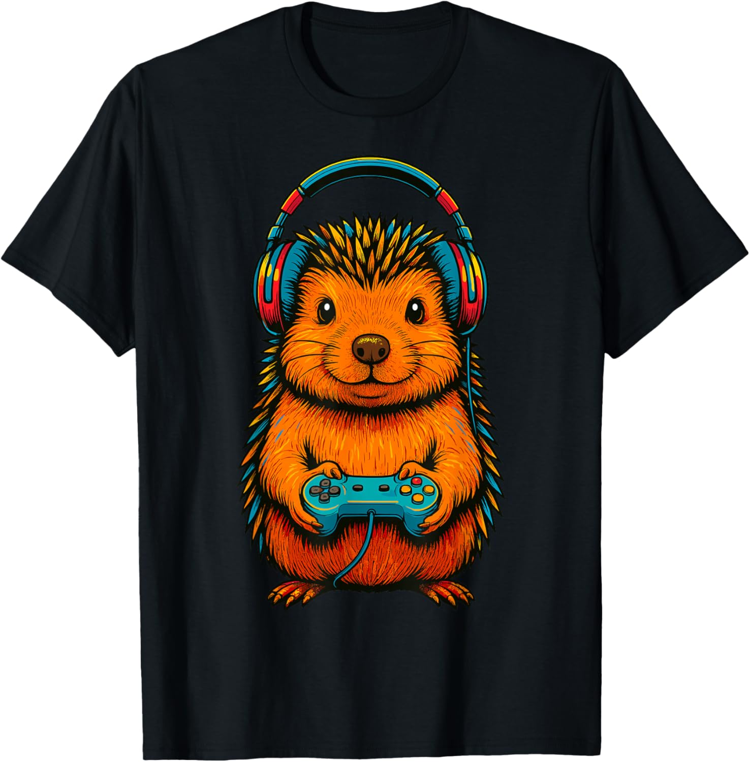Gamer Hedgehog Gaming T-Shirt - T-Shirt | Black