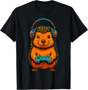 Gamer Hedgehog Gaming T-Shirt - T-Shirt | Black