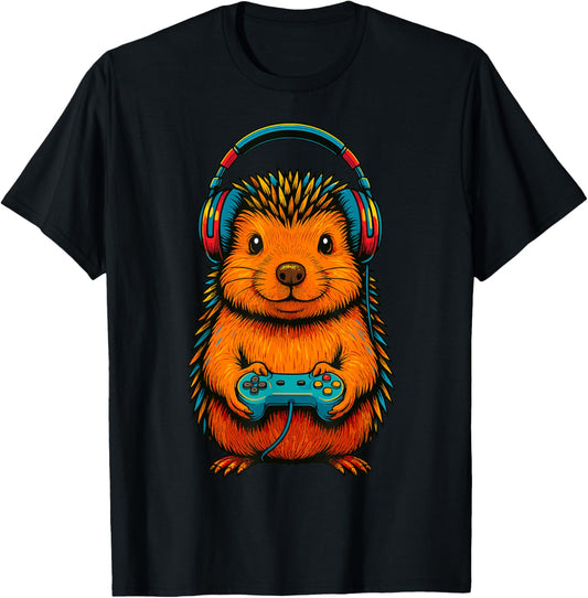 Gamer Hedgehog Gaming T-Shirt - T-Shirt | Black