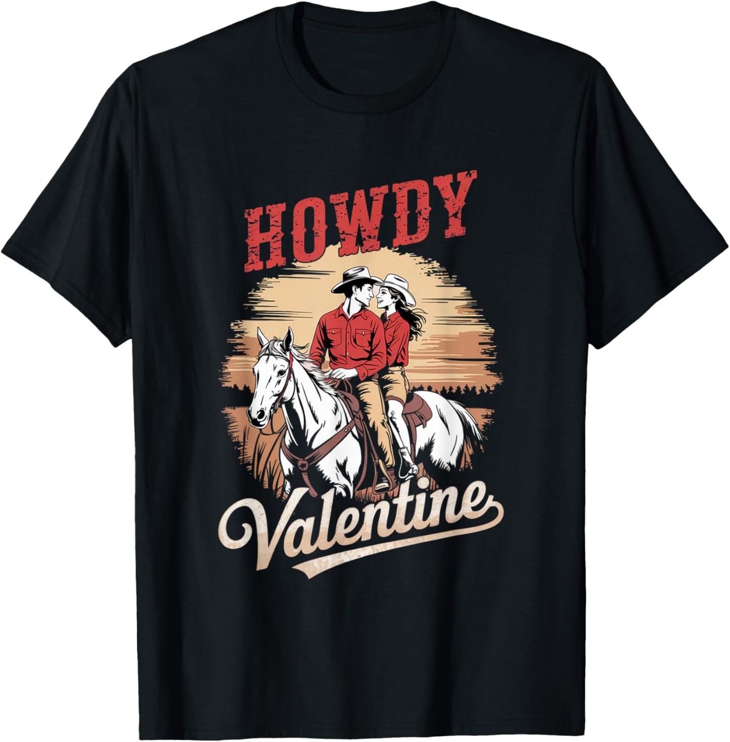 Howdy Valentine Retro Western Gifts Couple Love T-Shirt - T-Shirt | Black