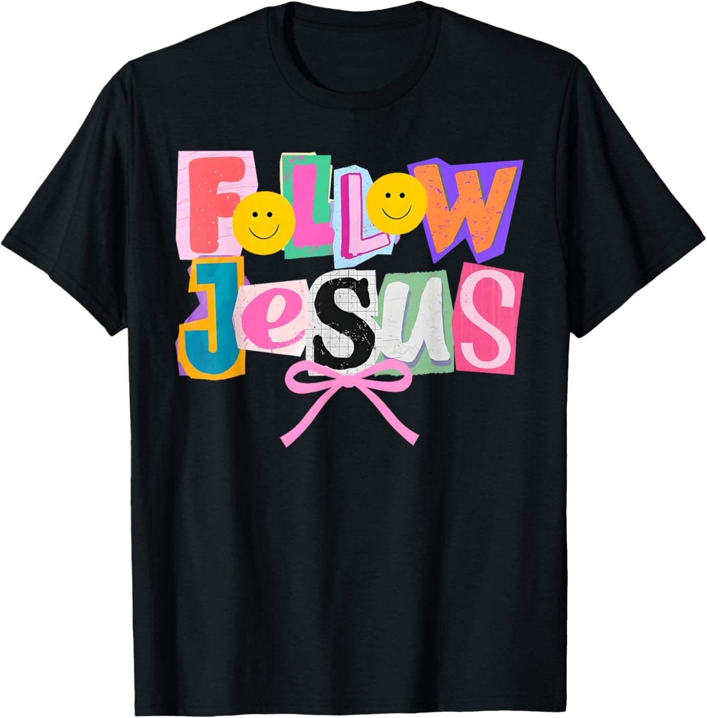 Retro Coquette Cute Follow Jesus Bible Verse Faith Christian T-Shirt - T-Shirt | Black