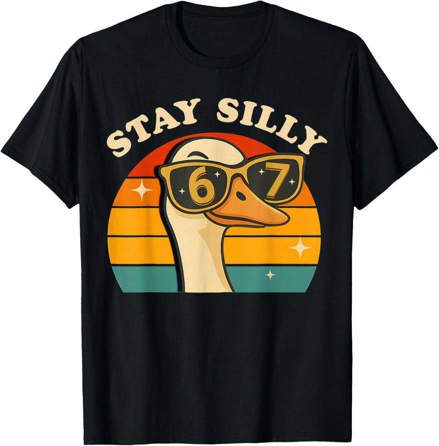 Funny Silly Goose 67 Boys Kids 6 7 Meme Six Seven Retro 70s T-Shirt - T-Shirt | Black
