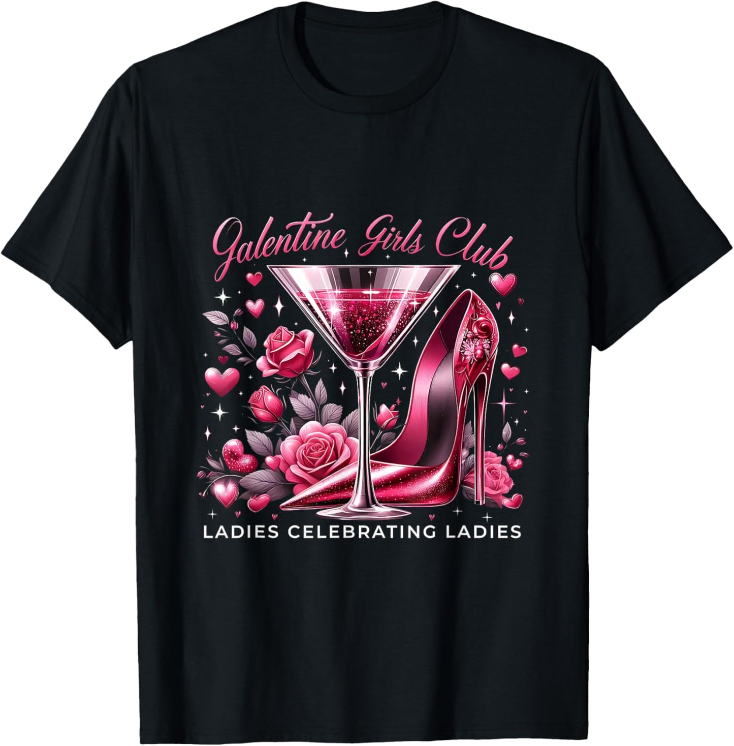 Martini Glass Galentine Girls Club Ladies Celebrating Party T-Shirt - T-Shirt | Black