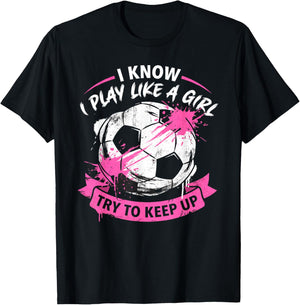 Play Like a Girl Pink Soccer Splatter Distressed Sports Art T-Shirt - T-Shirt | Black