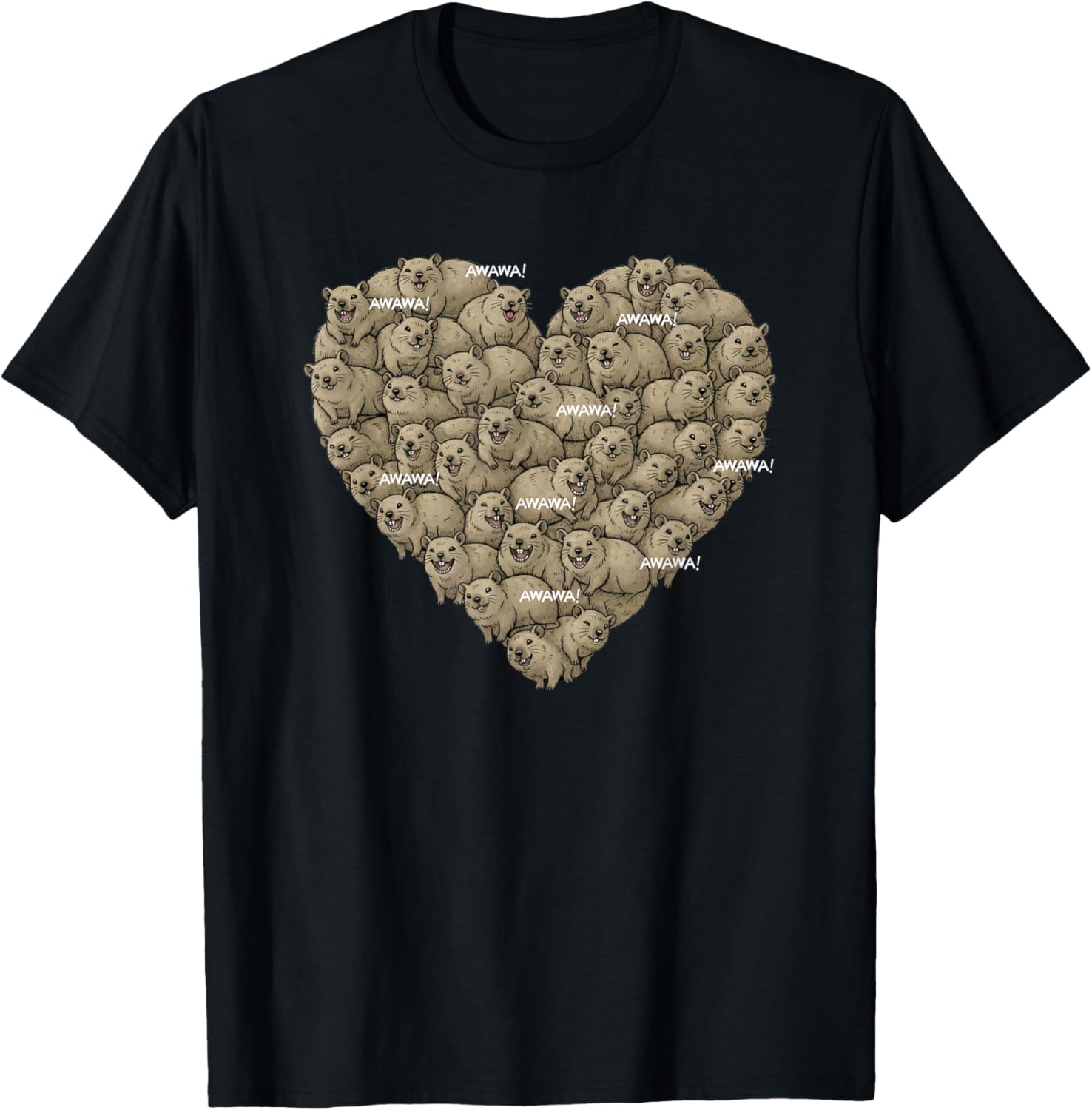 Rock Hyrax Awawa Heart Cluster Valentines Day Funny Cute T-Shirt - T-Shirt | Black