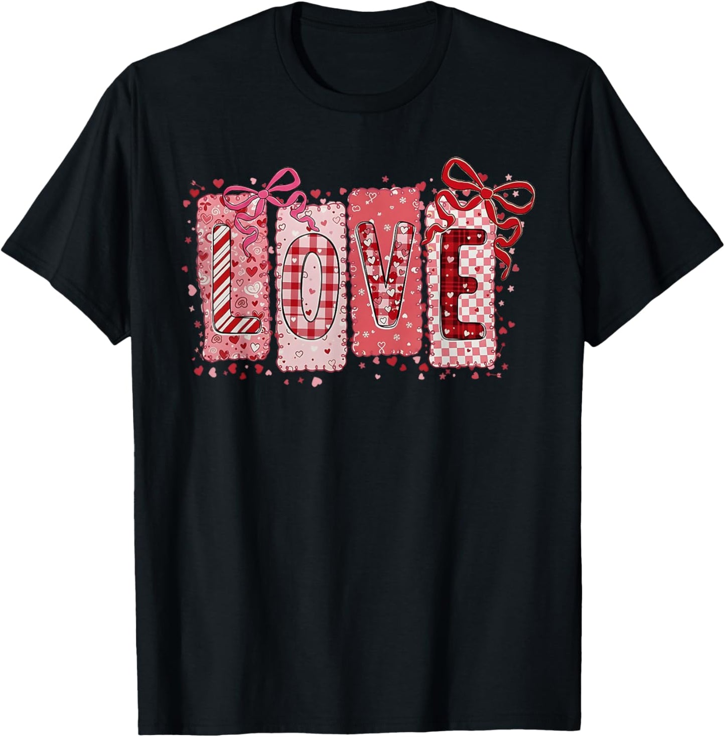 Preppy Valentine Pink Coquette Bow Love Women Girls Kids T-Shirt - T-Shirt | Black
