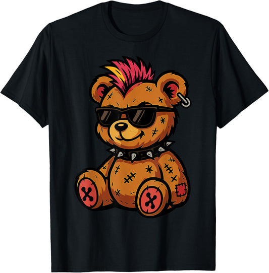 Punk Rocker Teddy Bear Funny Rock Music Punk Rock Lover T-Shirt - T-Shirt | Black