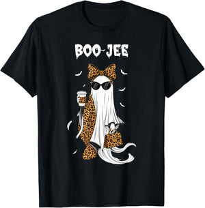 Coquette Leopard Ghost Coffee Boo-JEE Halloween Boujee Ghost T-Shirt - T-Shirt | Black