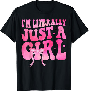 I'm Literally Just A Girl Pink Coquette Bow Ribbon Women T-Shirt - T-Shirt | Black