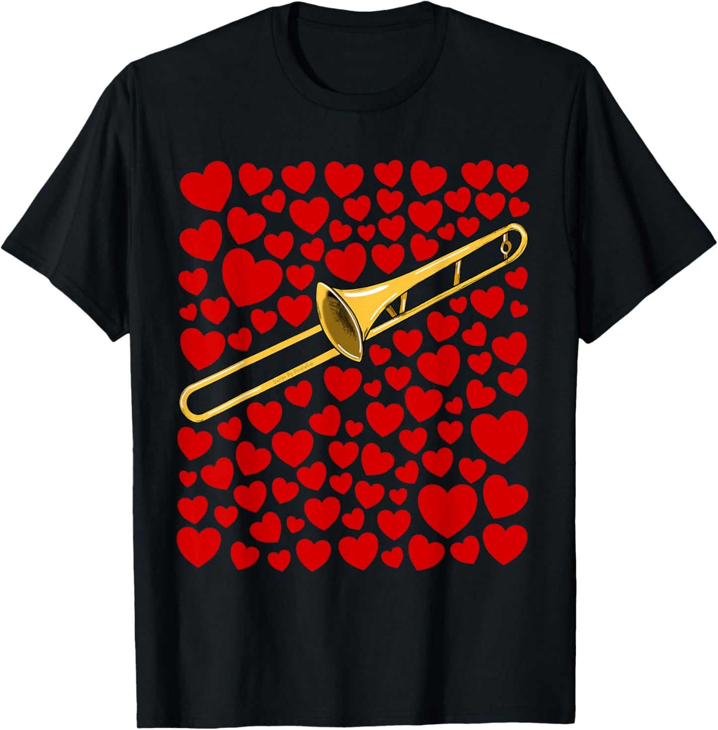 Trombone with Hearts Trombonist Valentines Wedding Musician T-Shirt - T-Shirt | Black