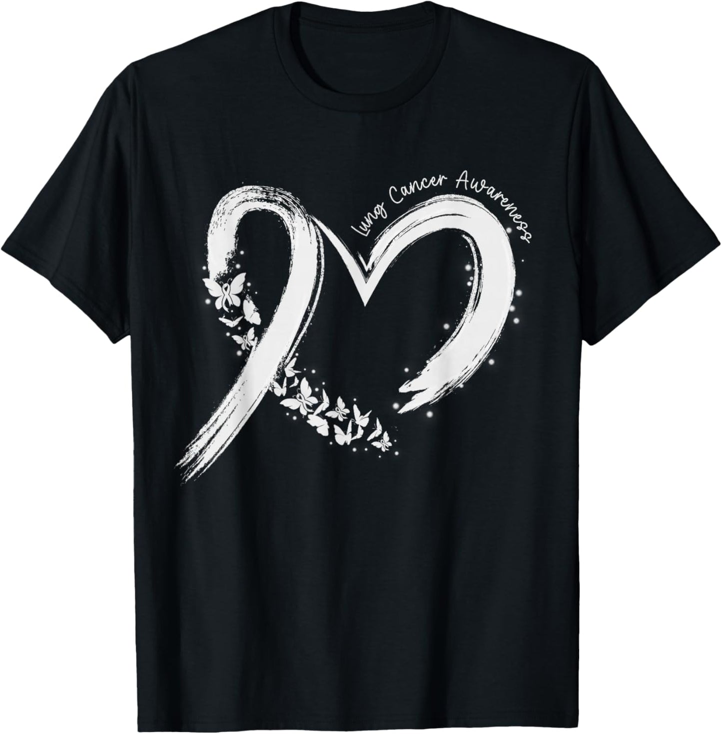 Support Lung Cancer Awareness Heart White Ribbon Women Girls T-Shirt - T-Shirt | Black