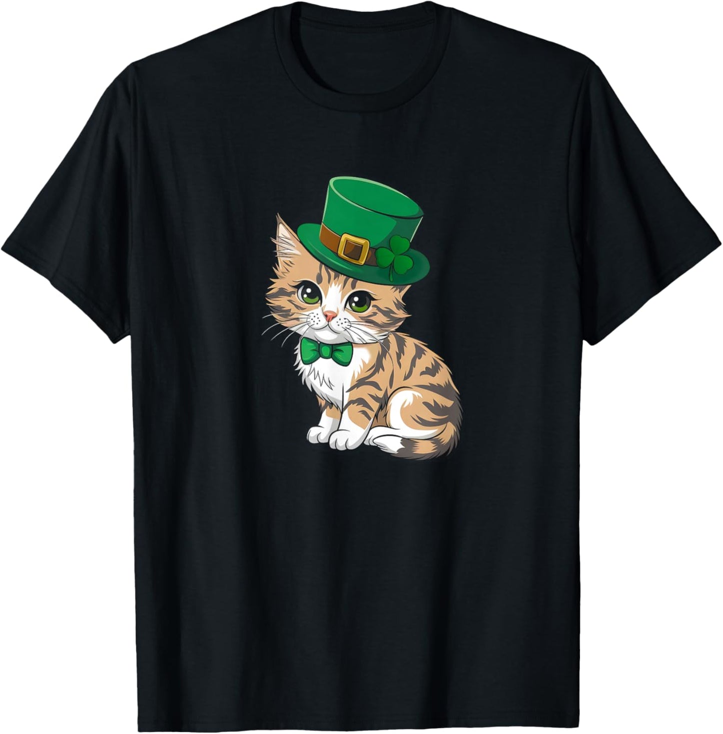 Cute Cat St Patricks Day Lucky Shamrock Saint Pattys Day T-Shirt - T-Shirt | Black