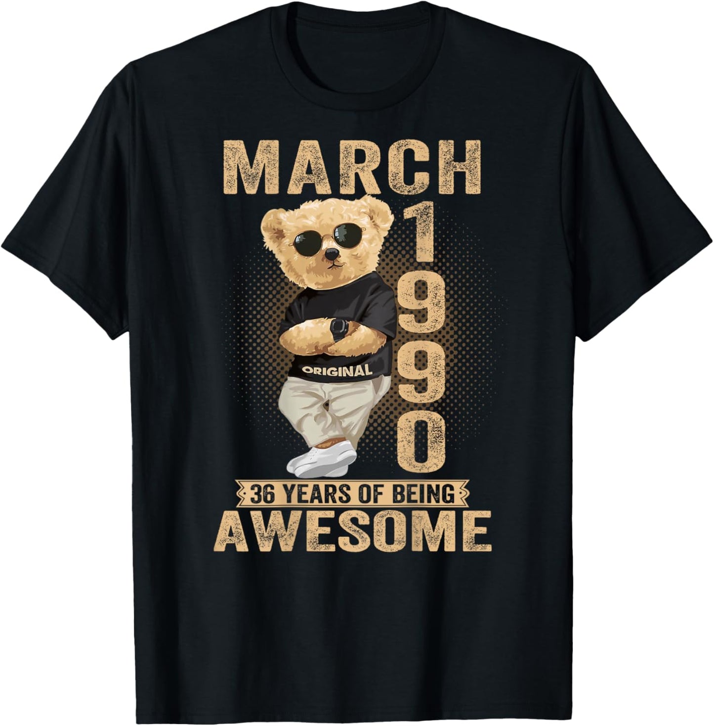 (ON Back) March 1990 36th Birthday 36 Years Teddy Bear T-Shirt - T-Shirt | Black