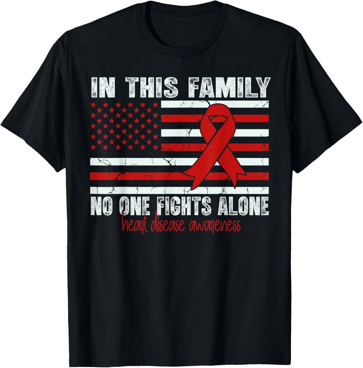 red Heart Awareness Flag American Heart Disease Awareness T-Shirt - T-Shirt | Black