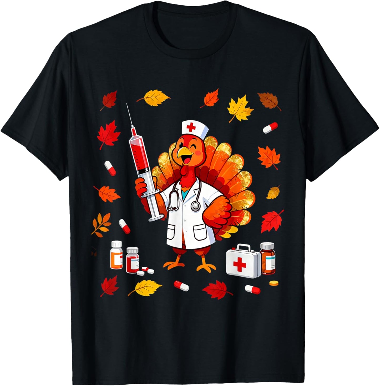 CNA Thankful Nurse Thanksgiving ER Turkey Medical Healthcare T-Shirt - T-Shirt | Black
