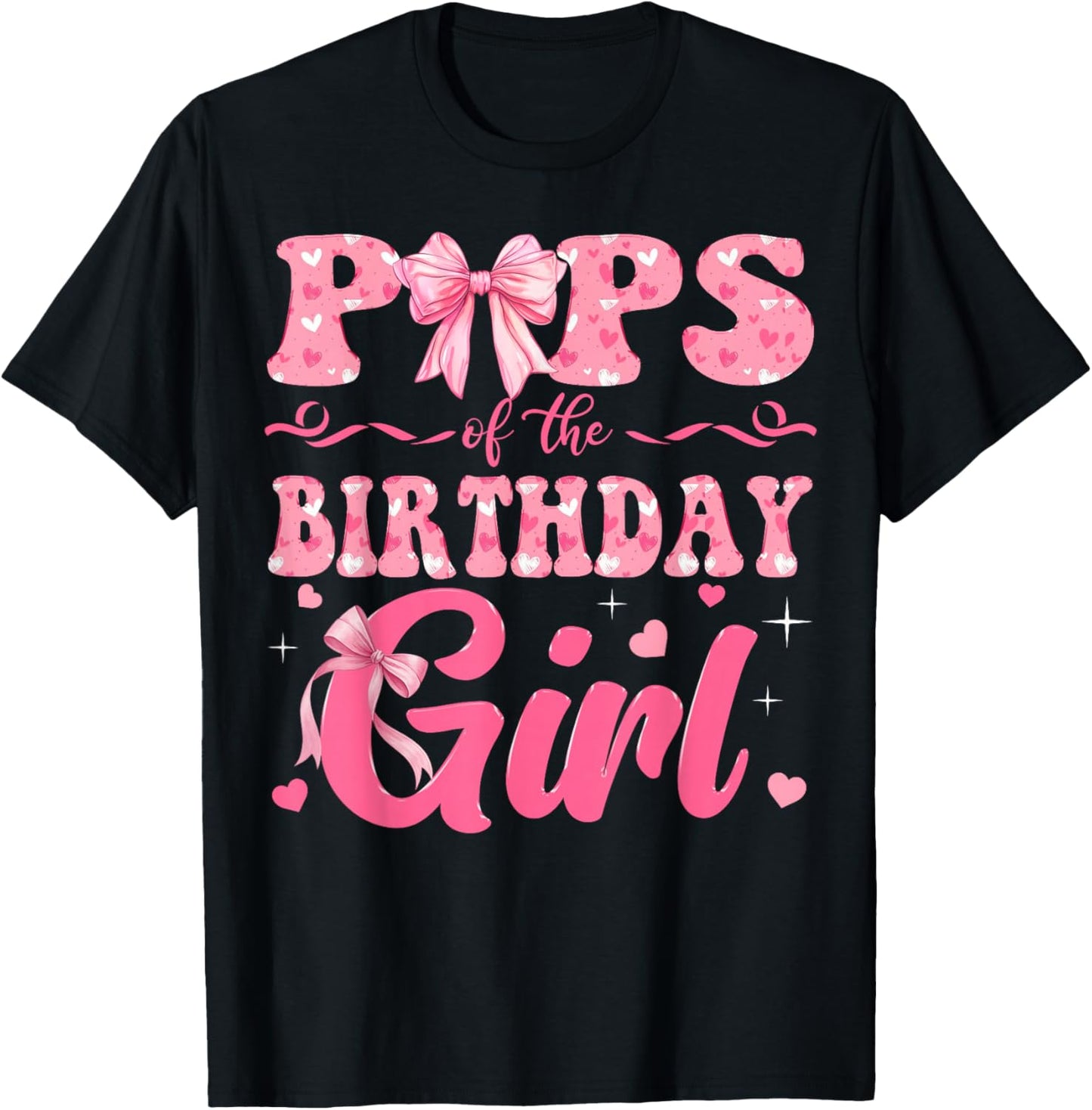 Pops of The Birthday Girl Family Pink Coquette Bow T-Shirt - T-Shirt | Black