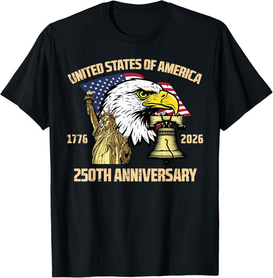 United States America 250th Anniversary 250 Year Women Men T-Shirt - T-Shirt | Black