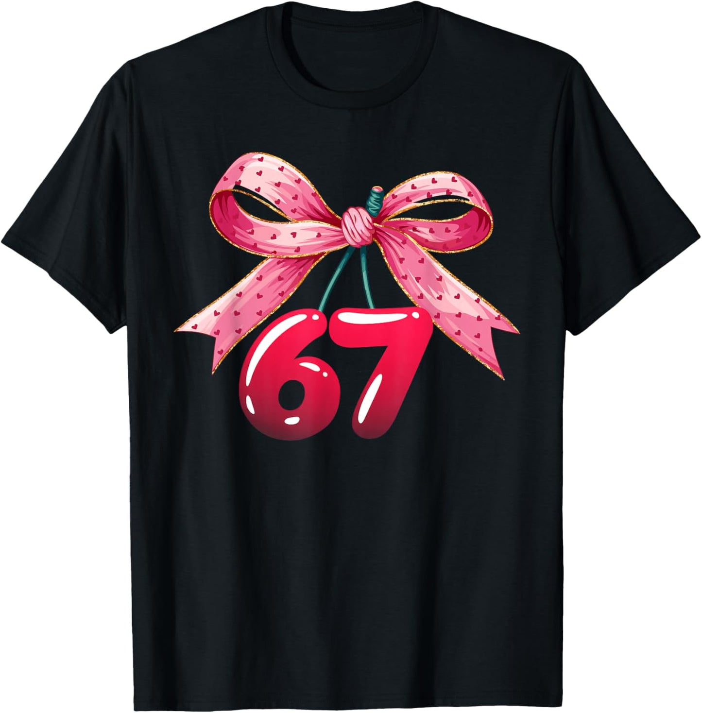 67 Six Seven Meme Funny Coquette Bow Cherry Gen Alpha Slang T-Shirt - T-Shirt | Black