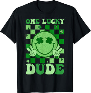 Groovy Lucky Dude Shamrock Smile Boys Kids St. Patrick's Day T-Shirt - T-Shirt | Black
