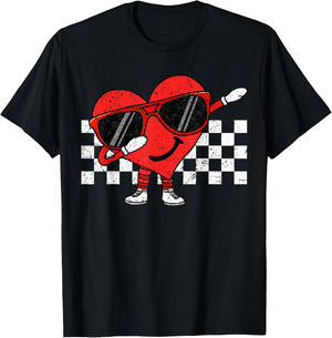 Funny Dabbing Retro Valentines Heart Dab Boys Kids Teens T-Shirt - T-Shirt | Black