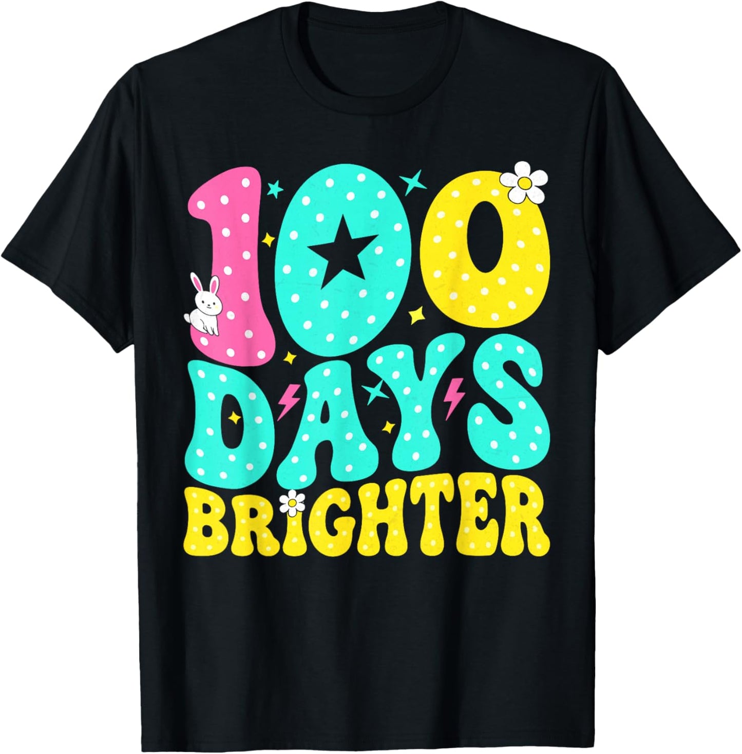 Preppy 100 Days Brighter Groovy 100th Day of School Teachers T-Shirt - T-Shirt | Black