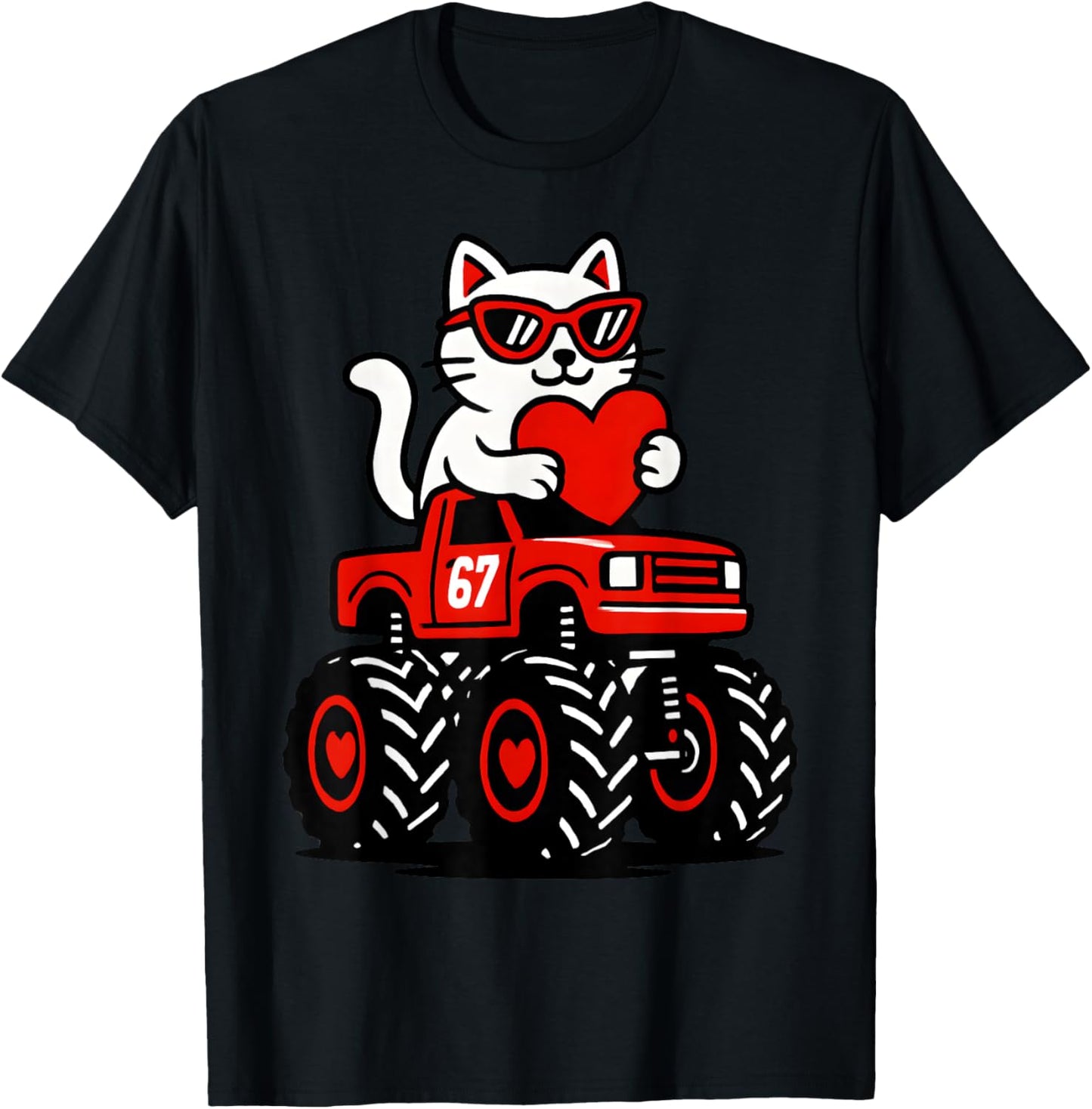 Valentines Day Cat Riding Truck Funny Toddler Boys Girls T-Shirt - T-Shirt | Black