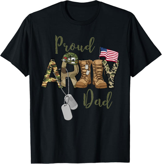 Proud Army Dad US Flag Camo Dog Tags Military Father T-Shirt - T-Shirt | Black
