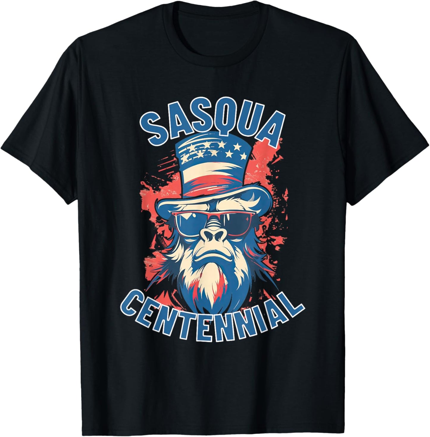 Sasquatch Sasquacentennial Bigfoot Celebrate America Flag T-Shirt - T-Shirt | Black