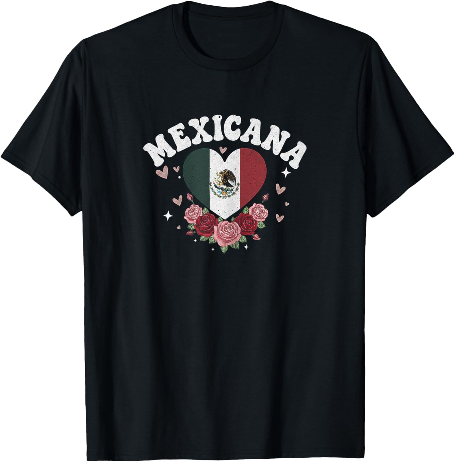 Mexicana Roses Mexico Flag Heart T-Shirt - T-Shirt | Black