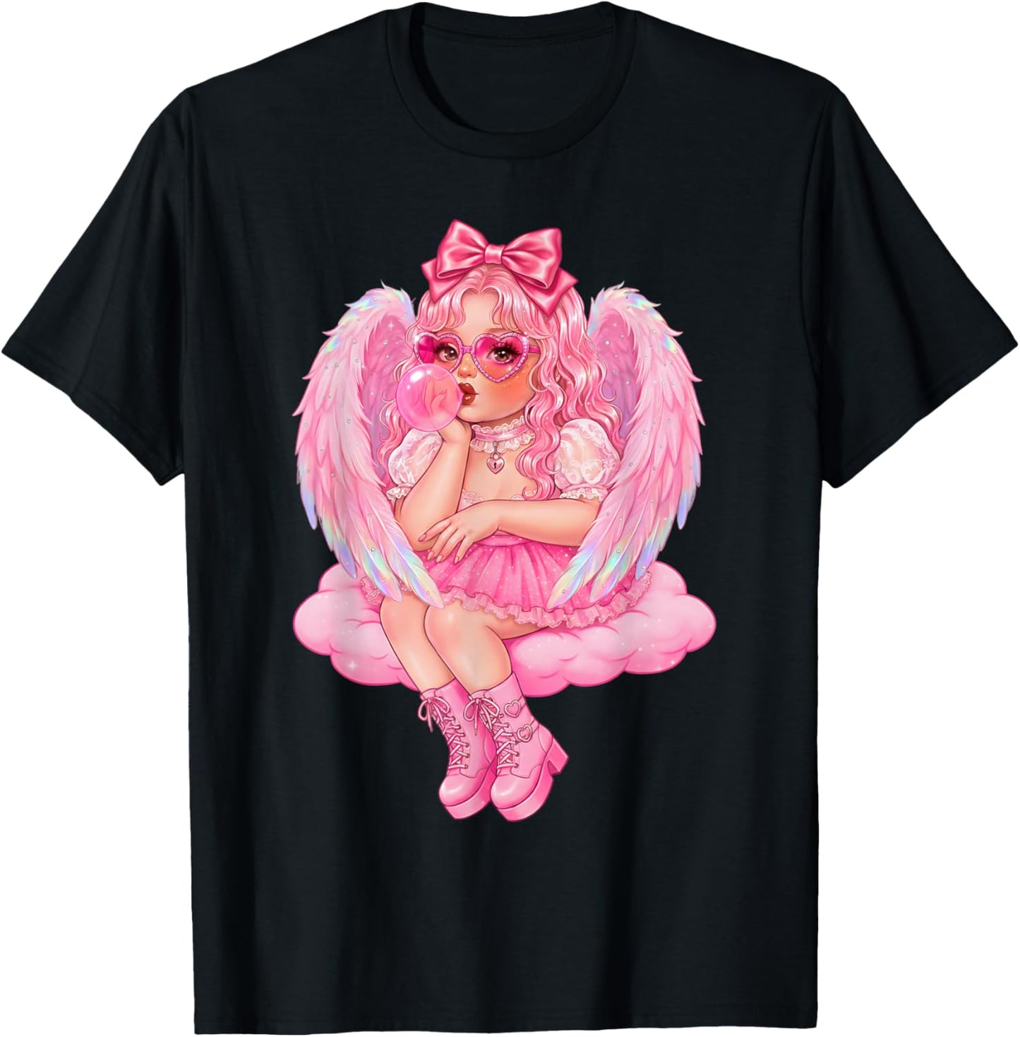 Retro Cupid Valentine Day Cute Vintage Cupid Blowing Bubble T-Shirt - T-Shirt | Black