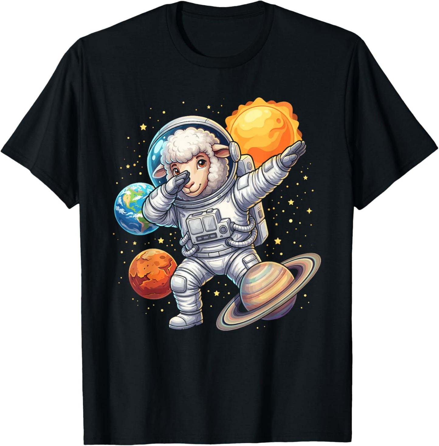 Sheep Astronaut Dabbing Funny Space Animal for Kids T-Shirt - T-Shirt | Black