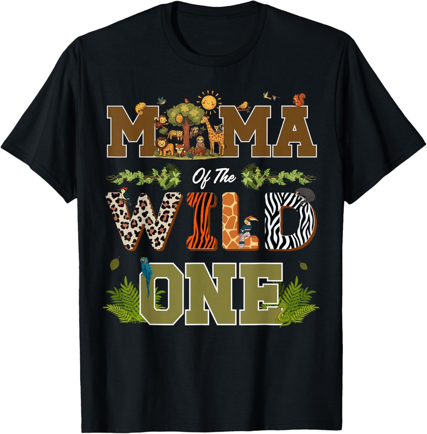 Mama of The Wild One 1st Birthday Safari T-Shirt - T-Shirt | Black
