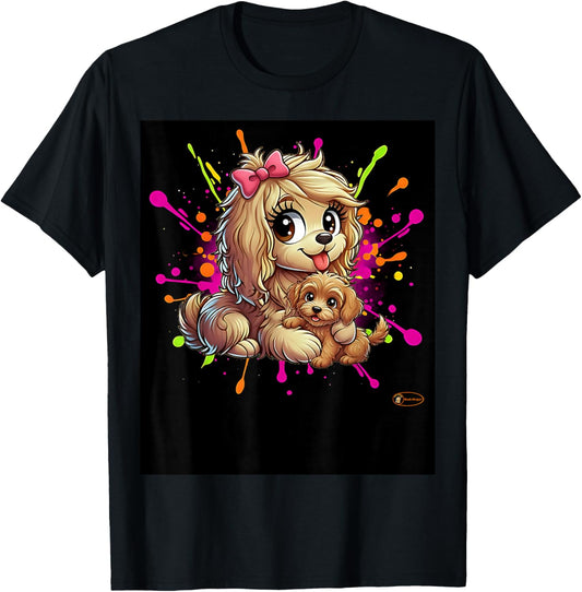 Cute Puppy Love Cartoon Design for Kids and Dog Lovers T-Shirt - T-Shirt | Black