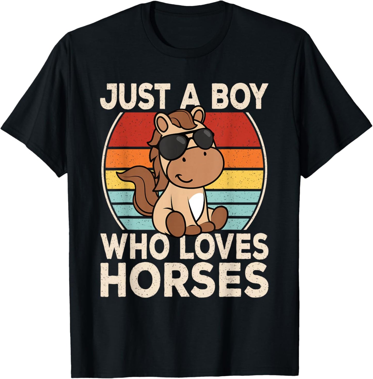 Just A Boy Who Loves Horses Horseback Riding Boys Kids T-Shirt - T-Shirt | Black