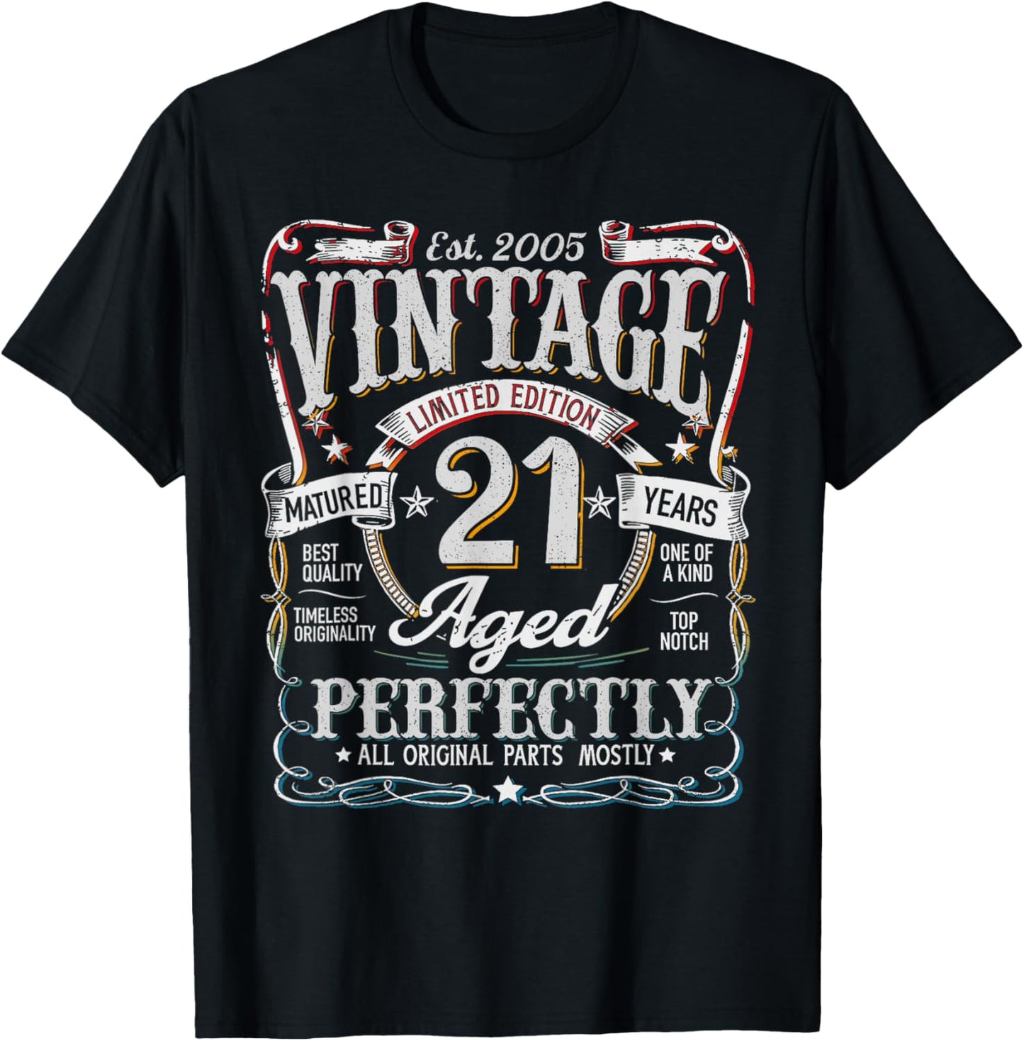 Vintage 2005 21st Birthday Gift Men Women 21 Year Old Retro T-Shirt - T-Shirt | Black