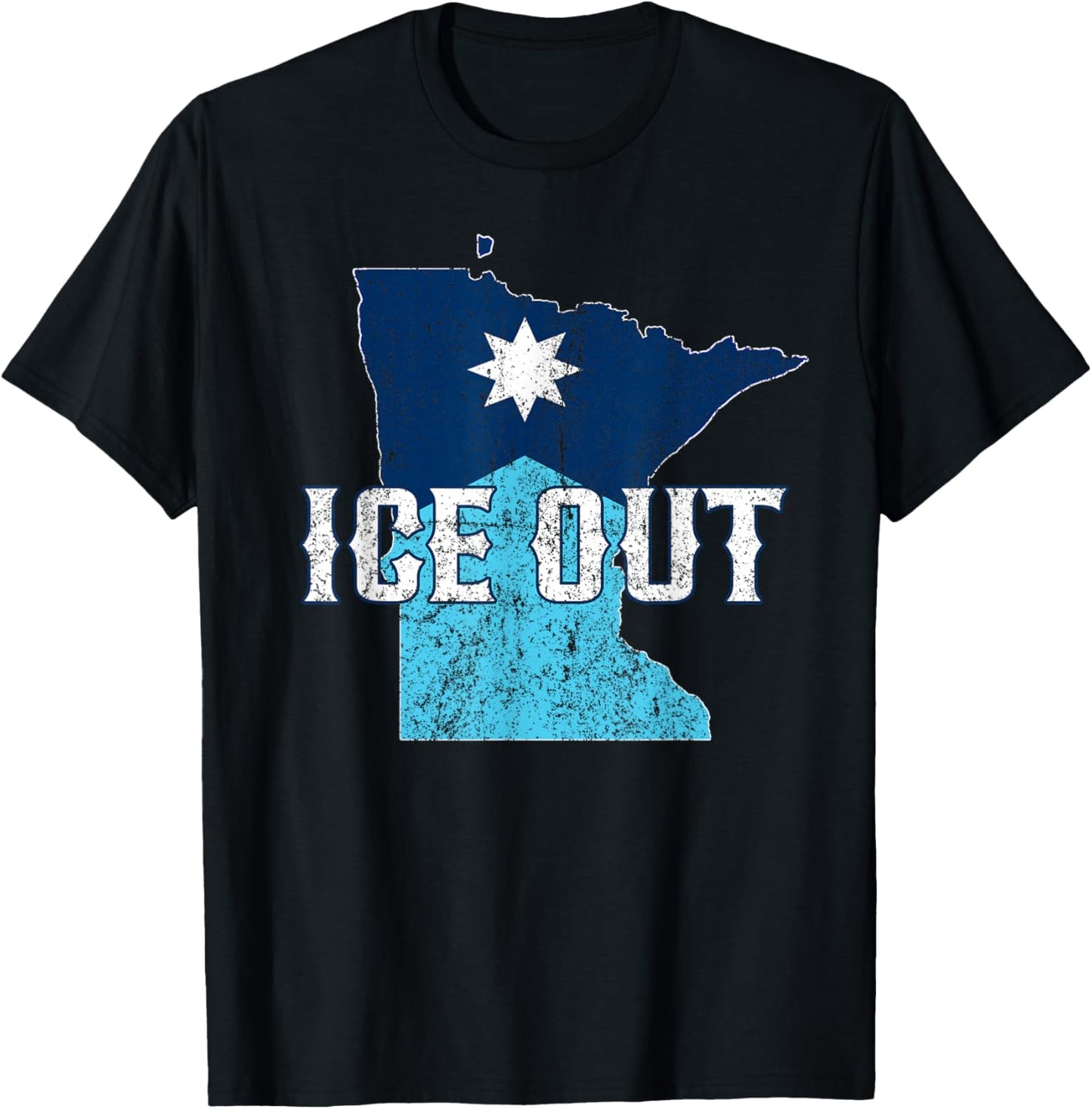 Vintage Ice Out of MN Minnesota Flag and Map Distressed T-Shirt - T-Shirt | Black
