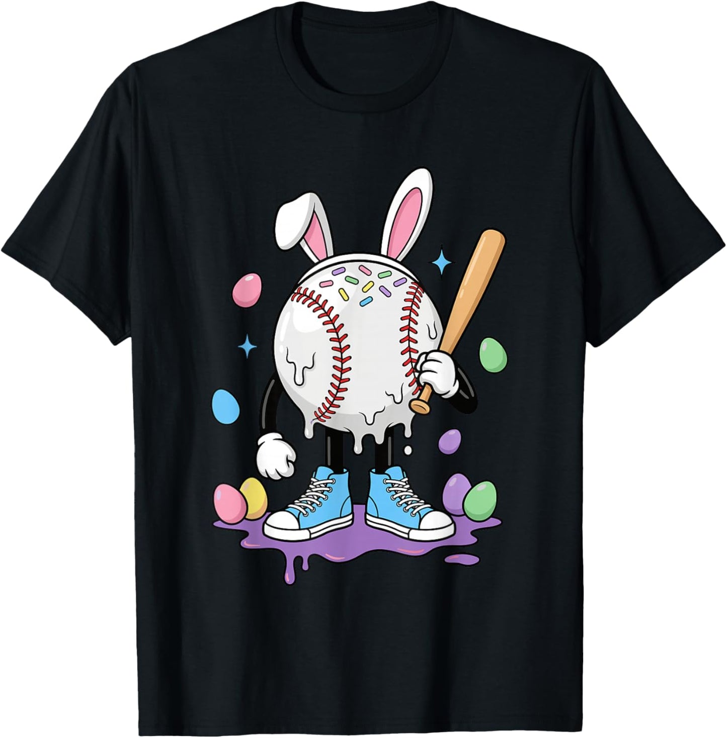 Baseball Ice Cream Drip Youth Boys Cute Easter Sports T-Shirt - T-Shirt | Black